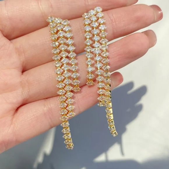 Zircon Golden toned Tassel Earrings - Picture 6 of 8